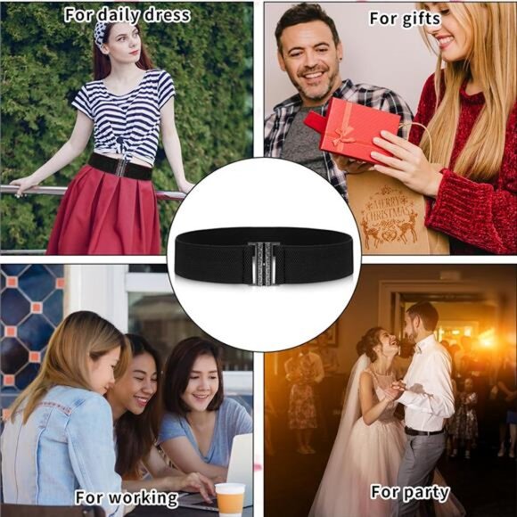 Wide Stretchy Belts for Women, Vintage Elastic Waist Belts Adjustable - Picture 7 of 8